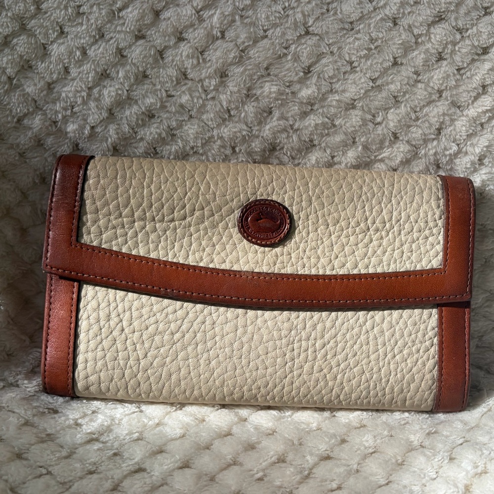 Dooney & Bourke Cream and Brown Leather Clutch/Wallet